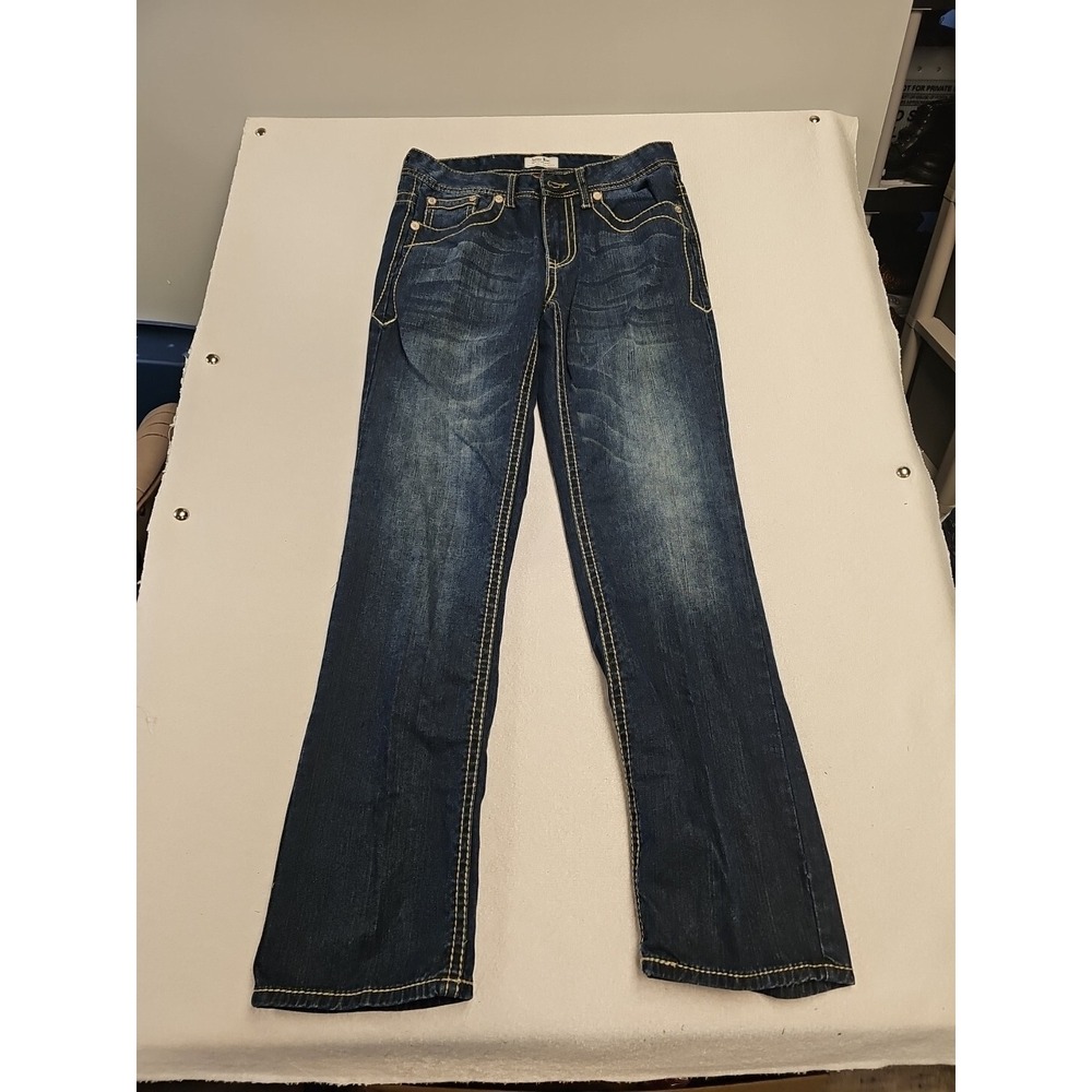 Antique Rivet RS 020 Mens Straight Leg Jeans Dark Wash Contrast Stitch 30x32